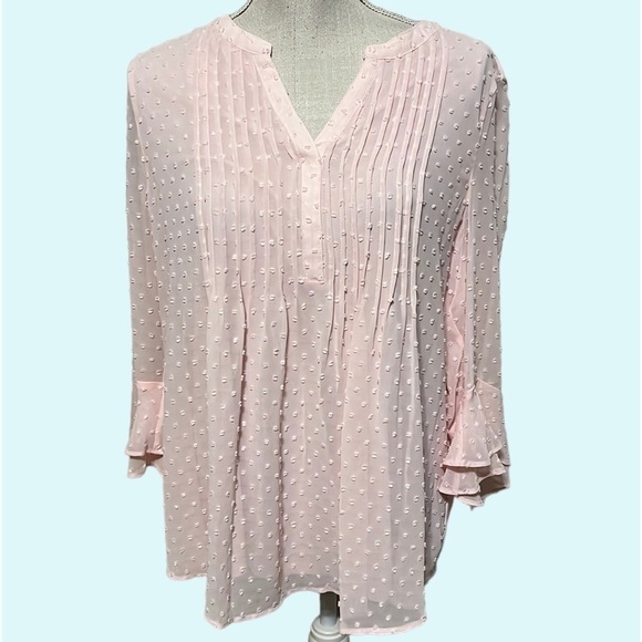 Charter club dotted swiss blouse with tuck pleats. Pol - Picture 1 of 9